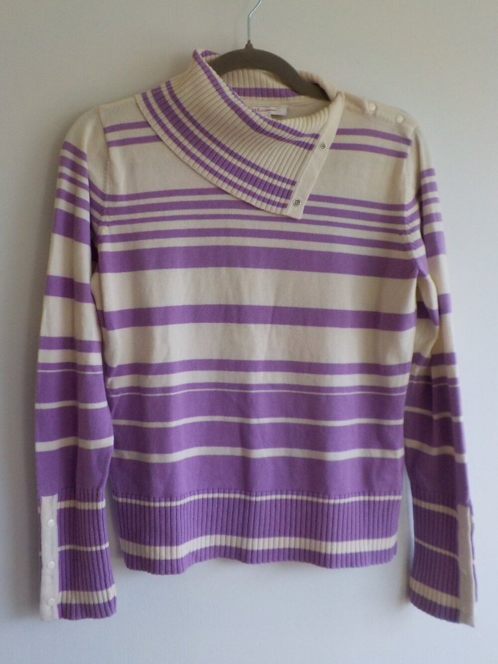 Nine & Company Sweater - Medium - Y2K Style Purple White Stripe COTTON (2254)